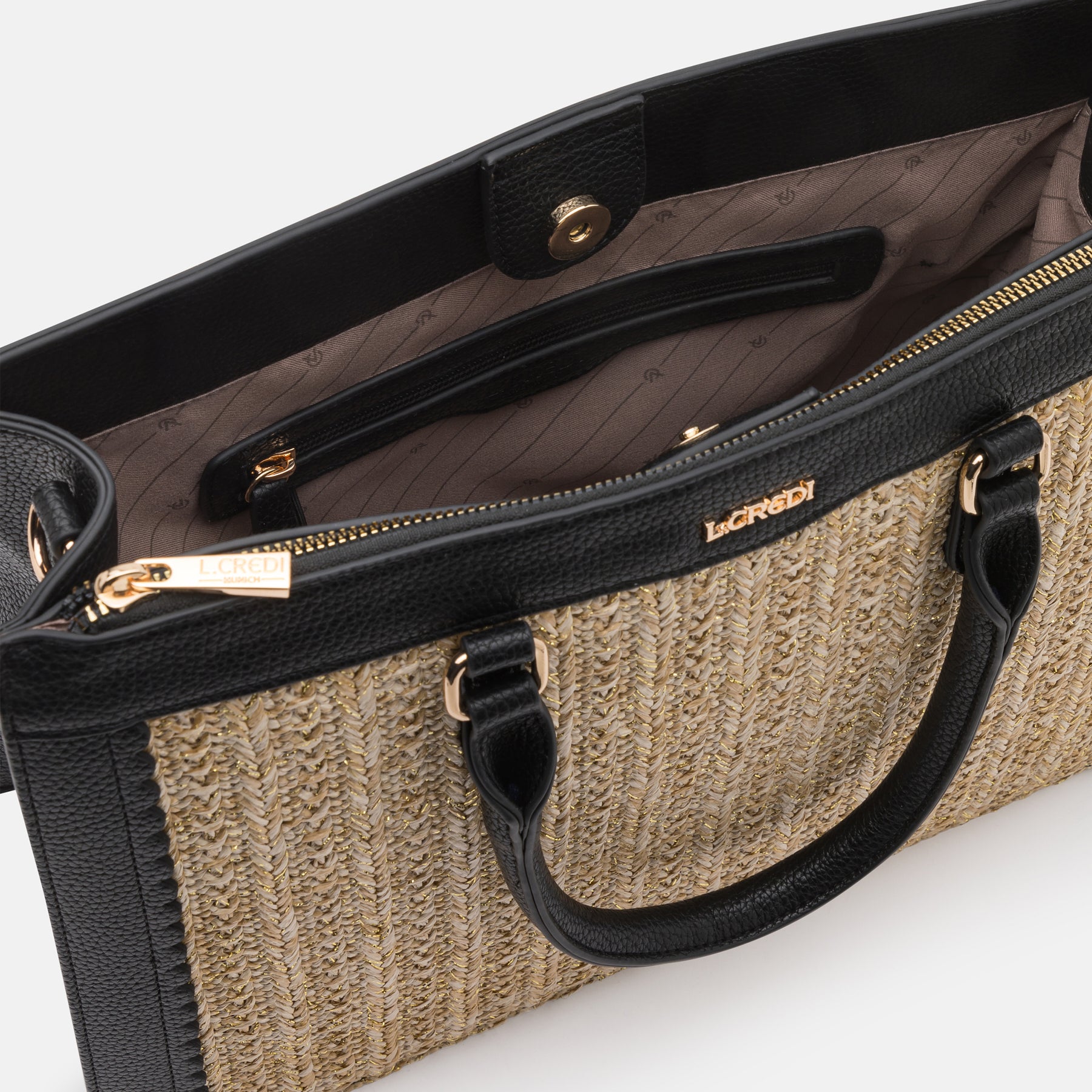 Oneka Henkeltasche beige schwarz - L.Credi Munich