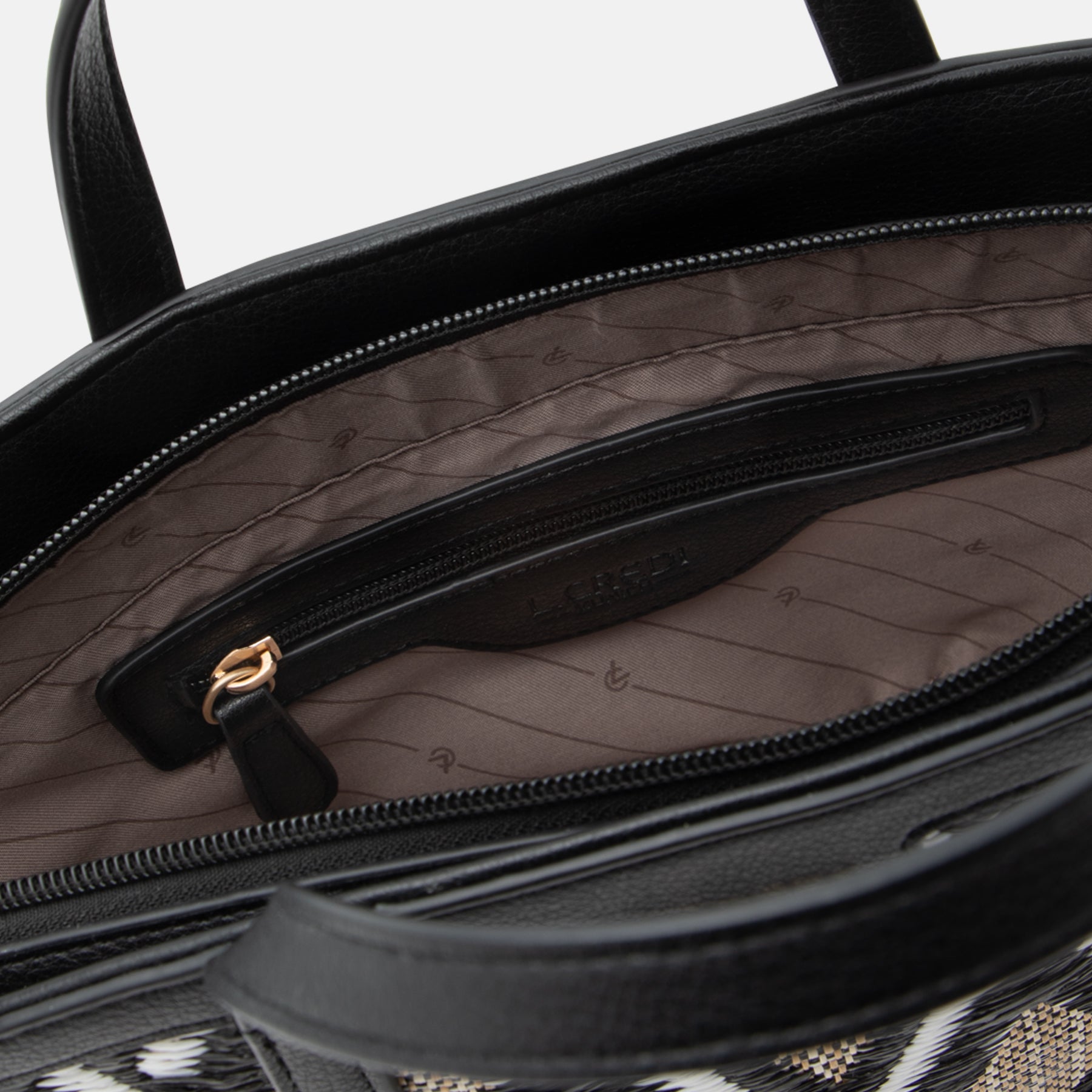 Henkeltasche schwarz/ beige Regina Serie - L.Credi Munich
